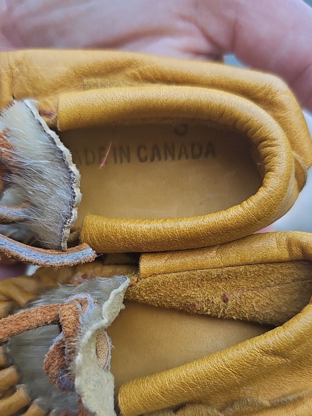 Vintage Leather Baby Moccasins in Tan - Made In Canada - Picture 3 of 8